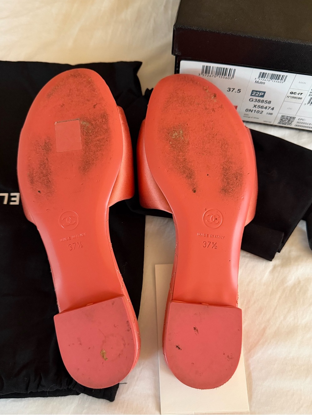 CHANEL Coral Orange Satin CC Mules Slides EU 37.5 | Worn Twice | Box & Dust Bag - Picture 4 of 7